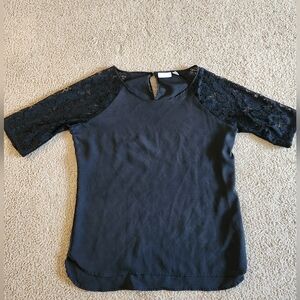 New York & Company Black Lace Sleeve Blouse
